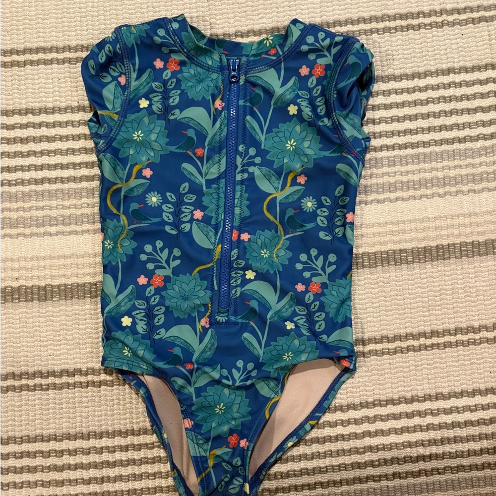 Floral Blue Zip-Up Swimsuit